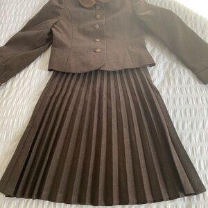 Brown Pleated Skirt Suit